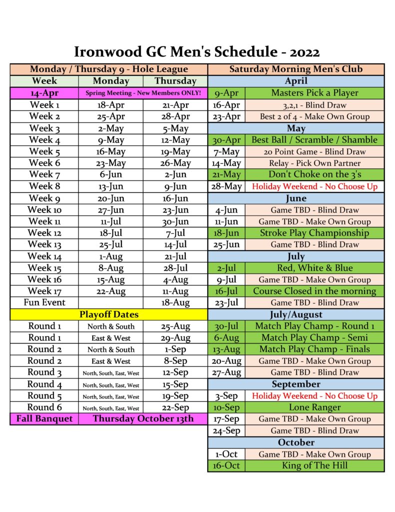 Men's League Schedule